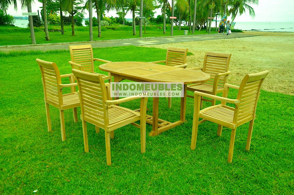 Bali Teak Garden Furniture Set Oval Single Extending Table 170CM with 6
