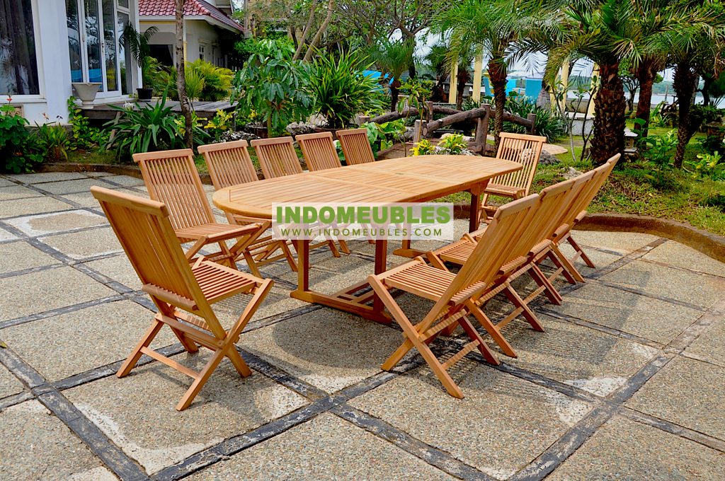 Bristol Teak Outdoor Furniture Set Oval Double Extending Table 300CM
